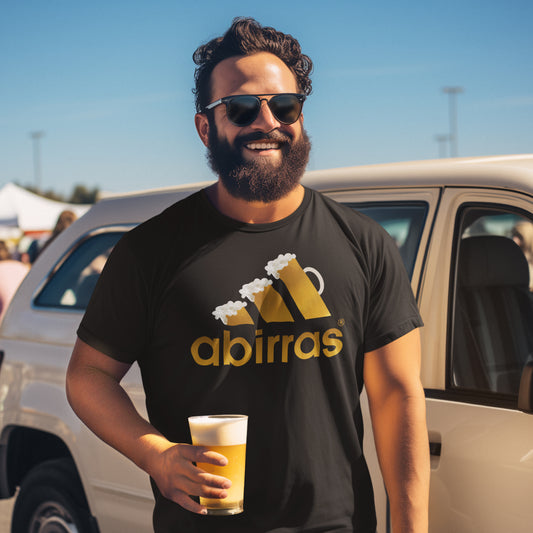 hombre con camiseta abirras cerveza en color negro