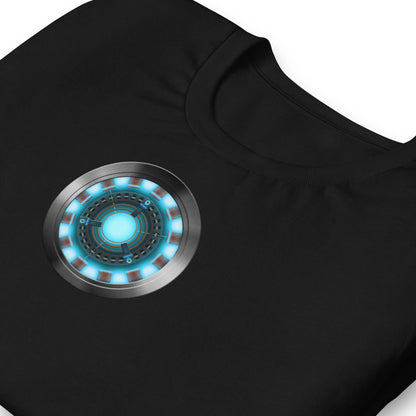 detalle de camiseta arc reactor iron man tony stark en color negro