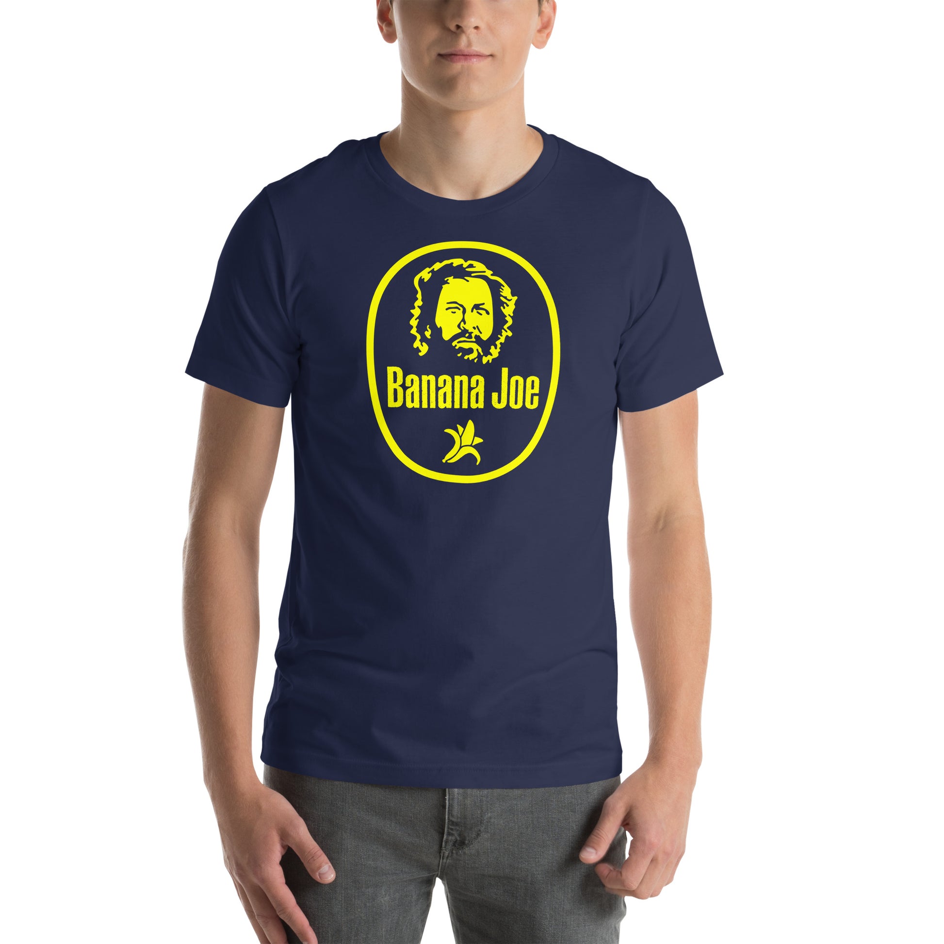 hombre con camiseta banana joe bud spencer en color azul marino