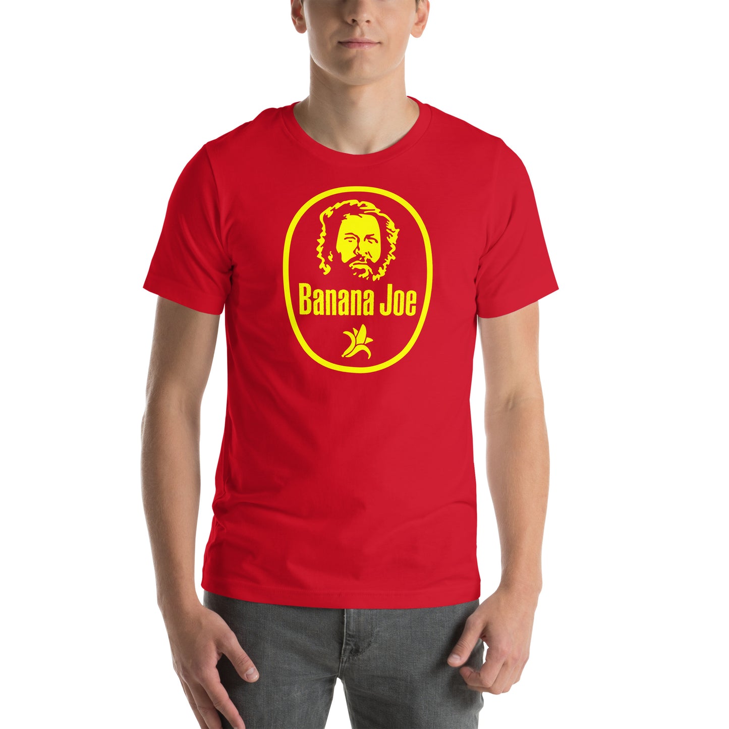 hombre con camiseta banana joe bud spencer en color rojo