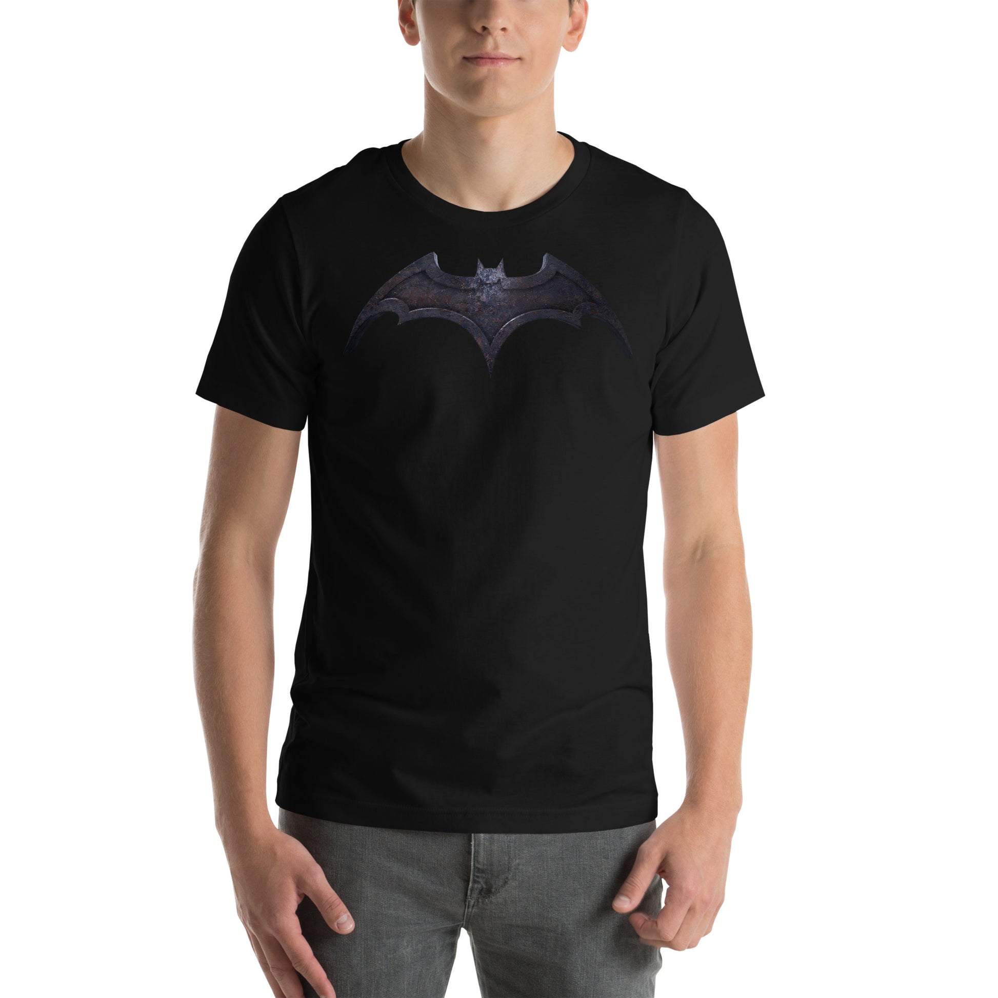 hombre con camiseta batman murcielago el caballero oscuro en color negro