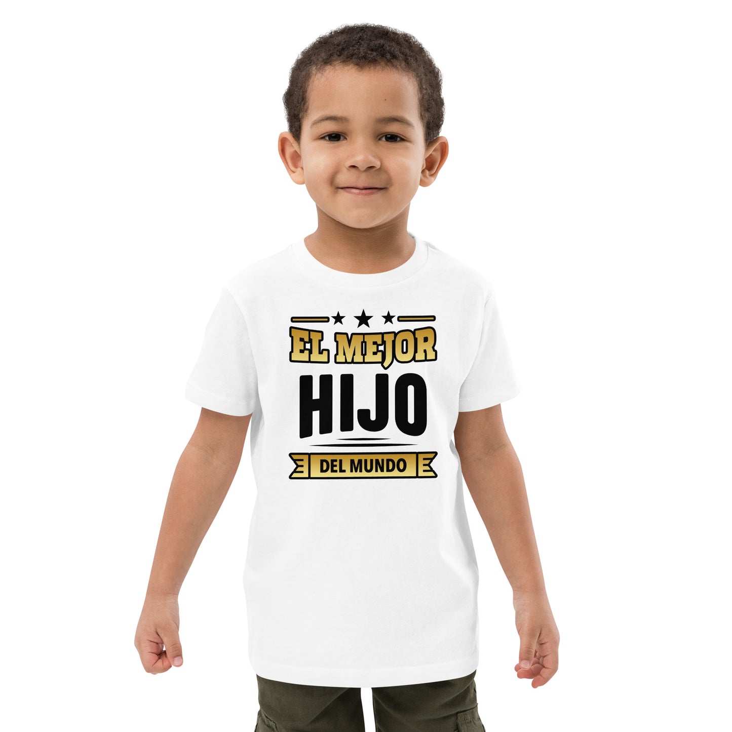 niño con camiseta el mejor hijo del mundo infantil en color blanco