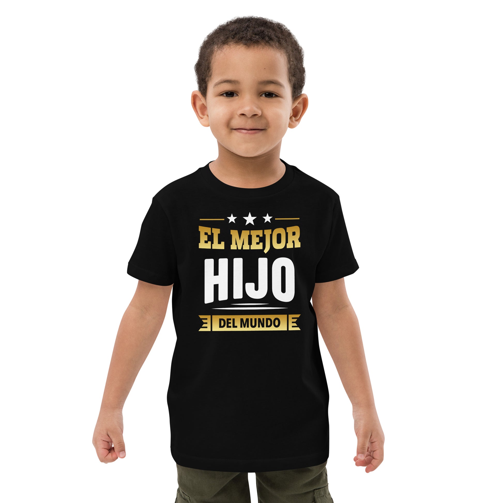 niño con camiseta el mejor hijo del mundo infantil en color negro