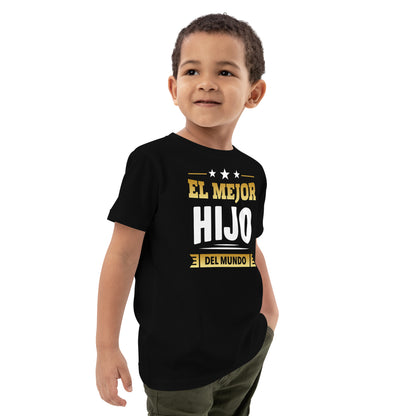 niño con camiseta el mejor hijo del mundo infantil en color negro