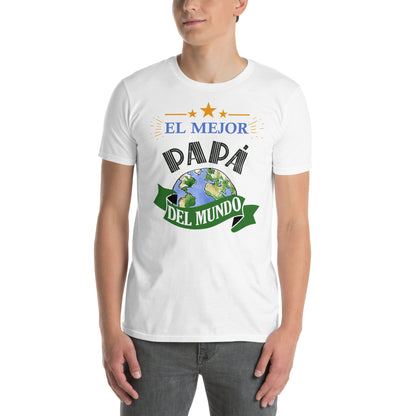 hombre con camiseta el mejor papa del mundo regalo dia del padre en color blanco