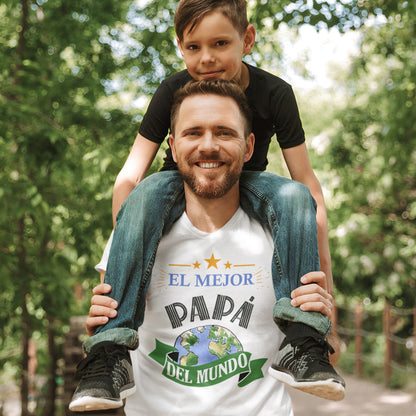 hombre con camiseta el mejor papa del mundo regalo dia del padre en color blanco