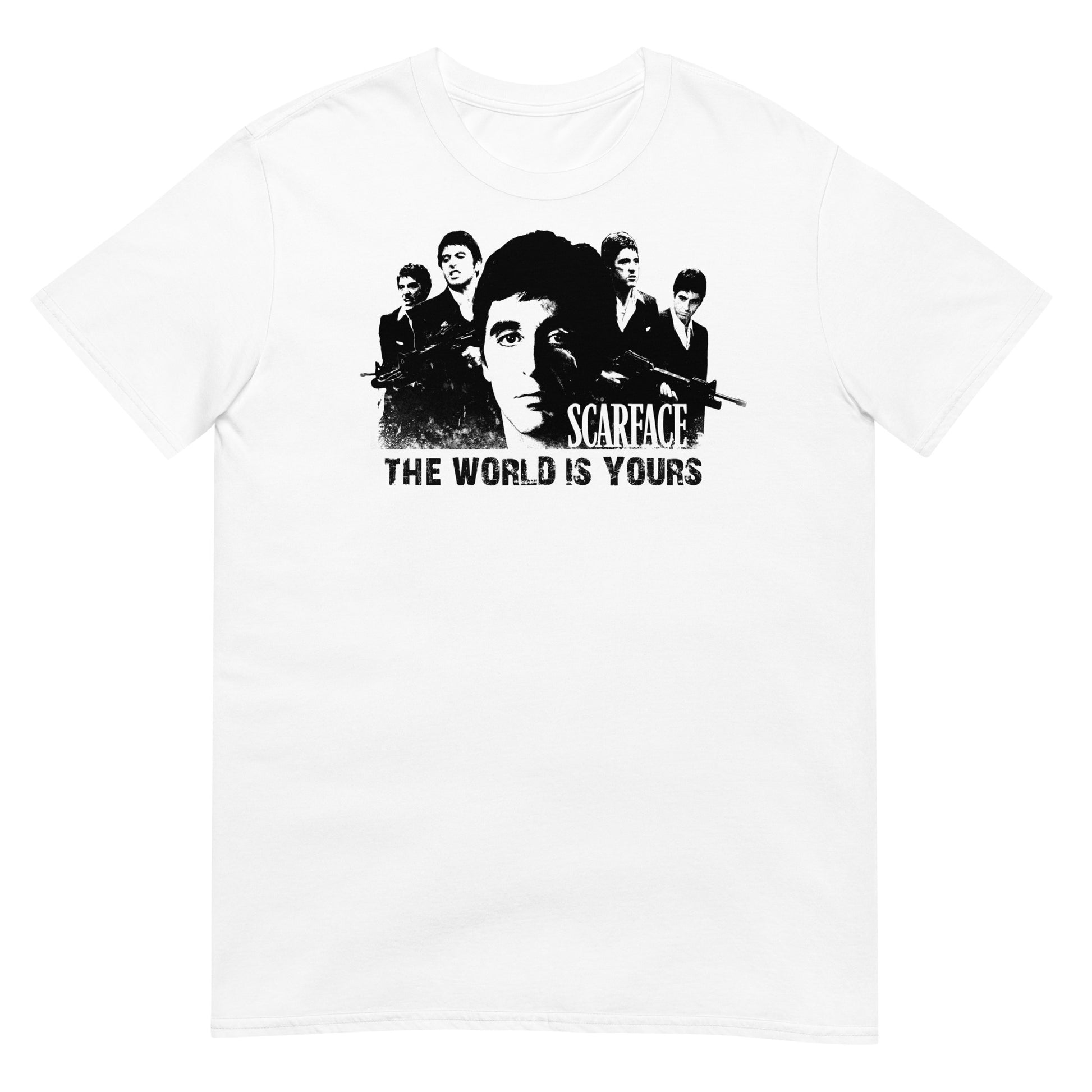 camiseta el mundo es tuyo scarface tony montana the world is yours en color blanco