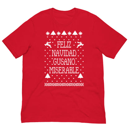 camiseta feliz navidad gusano miserable de solo en casa en color rojo