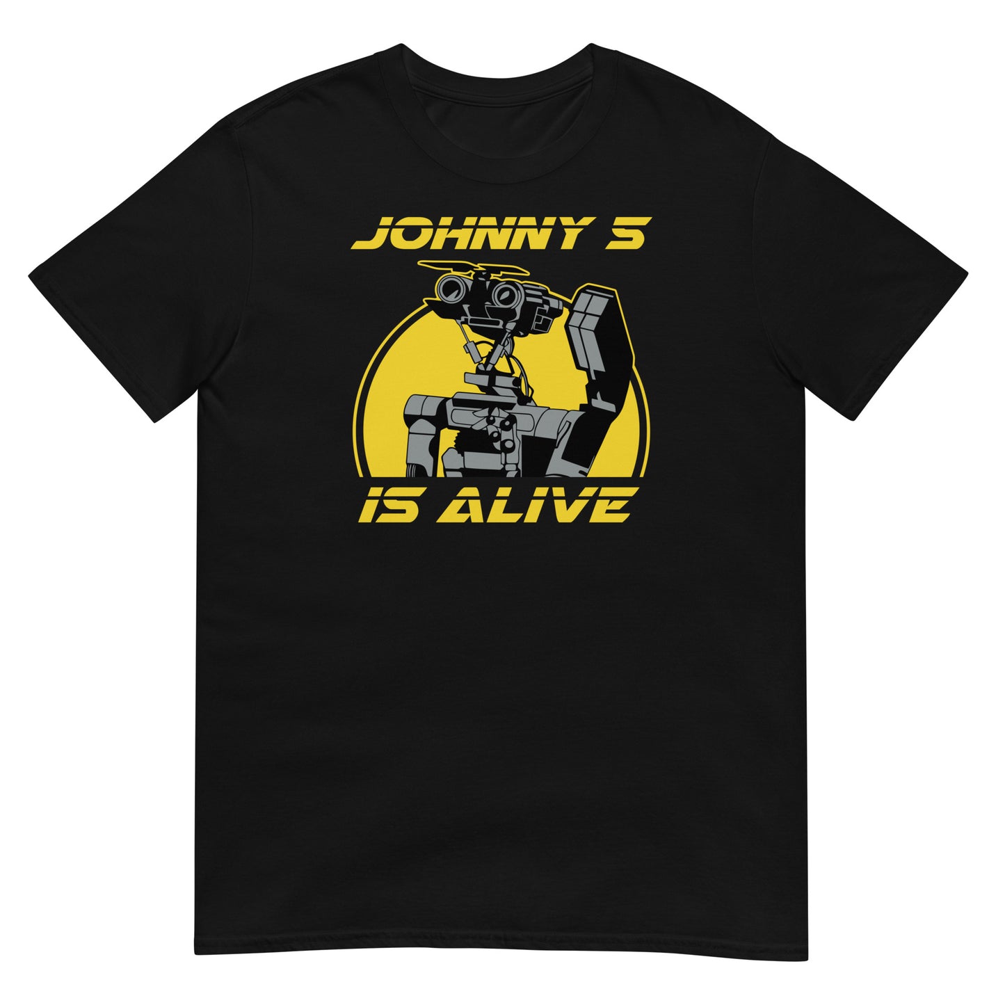 camiseta johnny 5 is alive cortocircuito en color negro