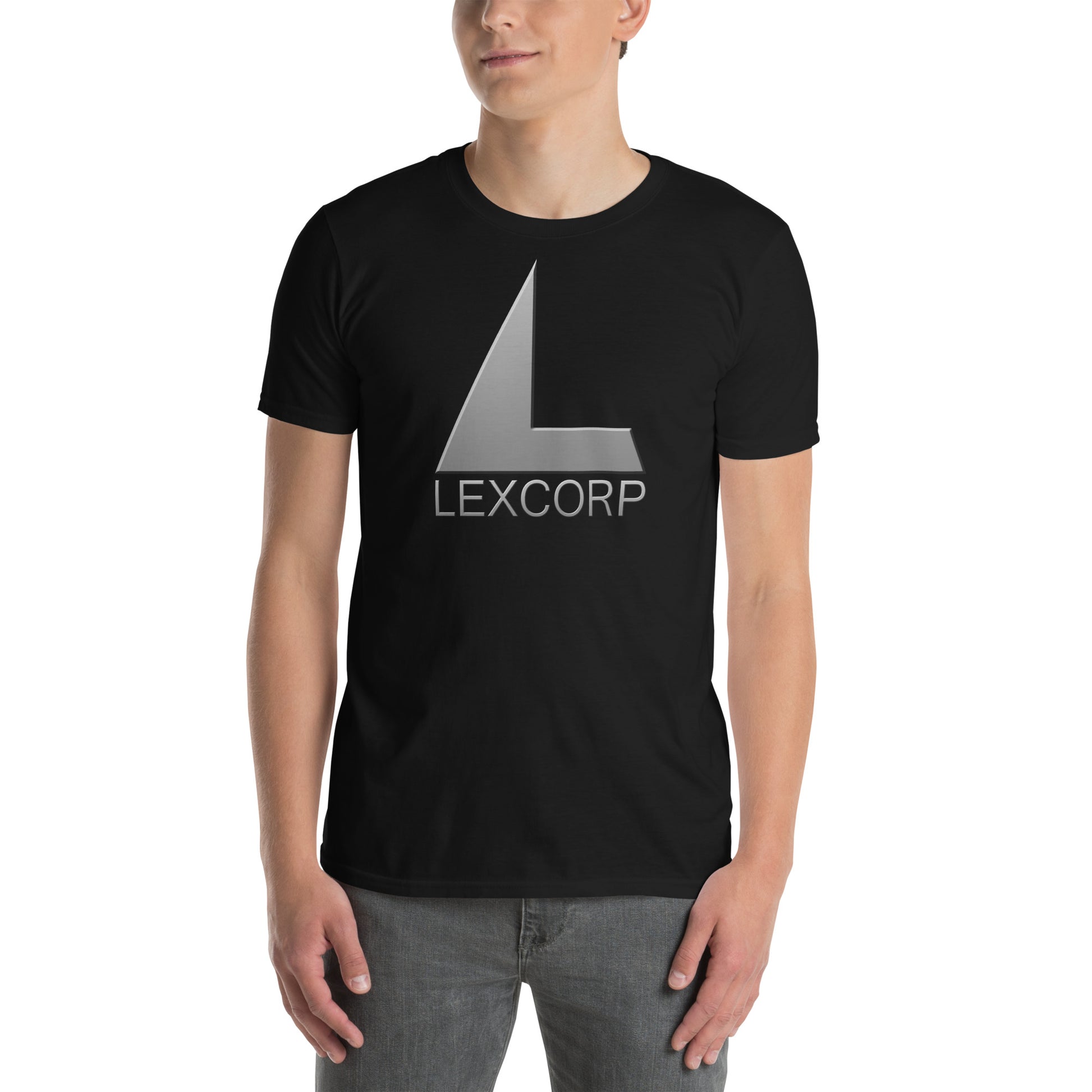 hombre con camiseta lexcorp de superman en color negro