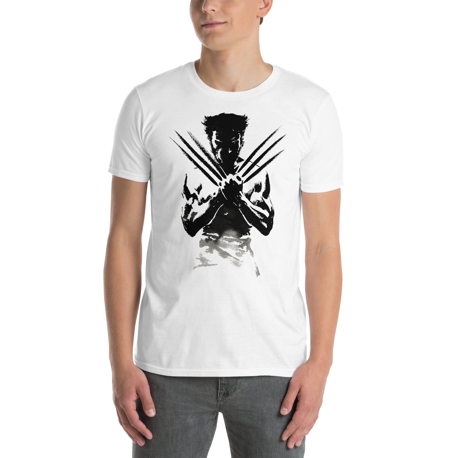 hombre con camiseta lobezno wolverine en color blanco