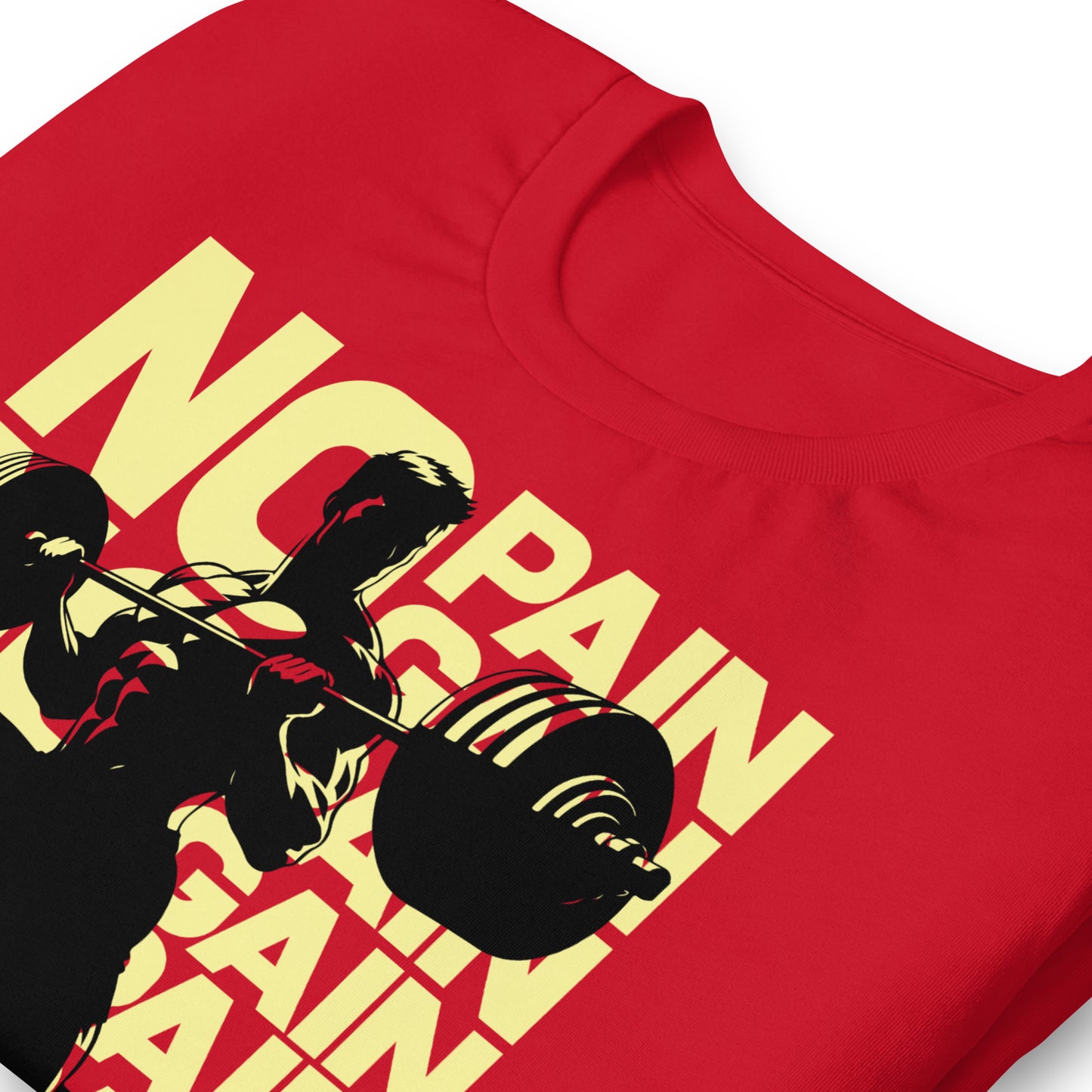 detalle de camiseta no pain no gain gym gimnasio fitness en color rojo