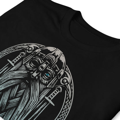 detalle de camiseta de odin vikingos en color negro