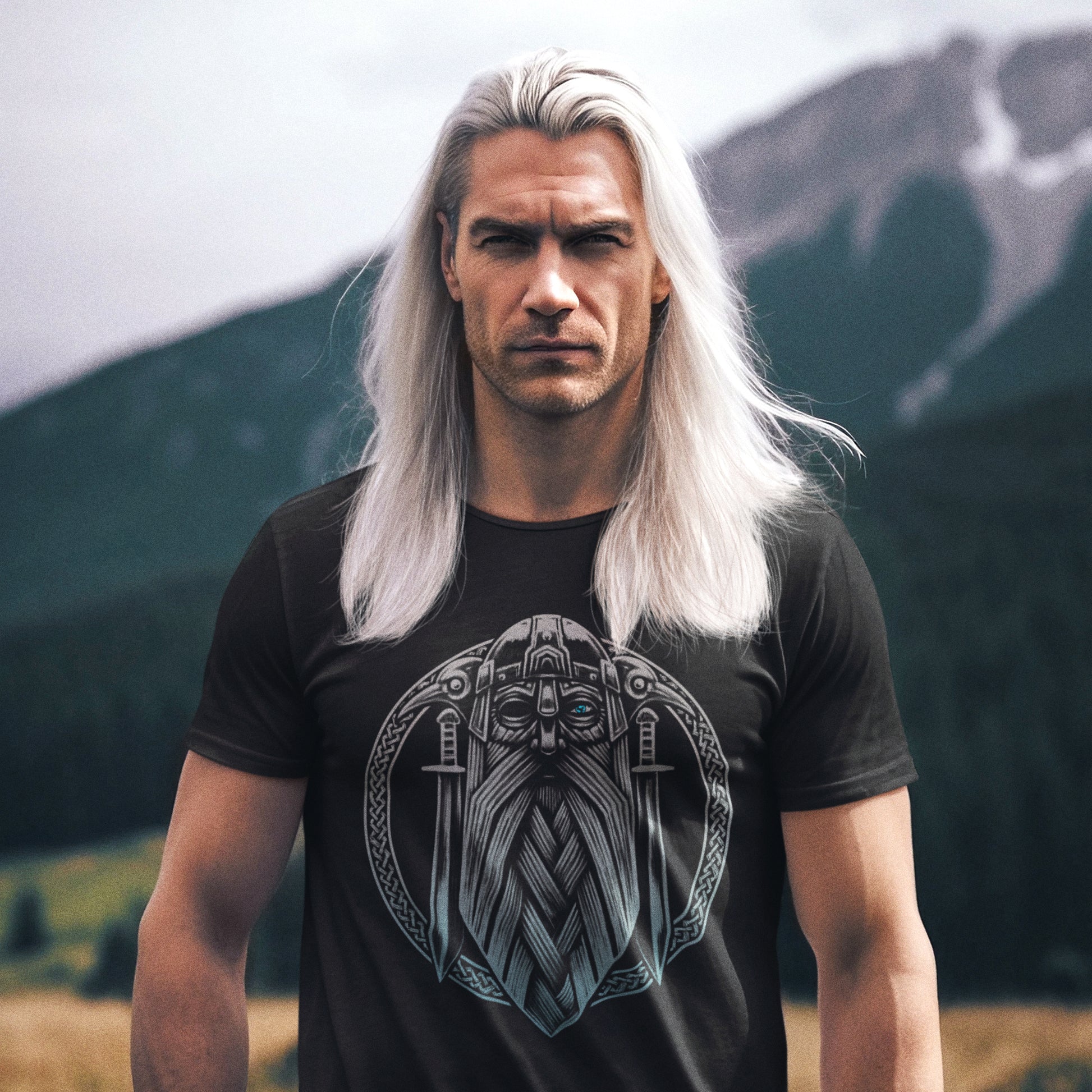 hombre con camiseta de odin vikingos en color negro