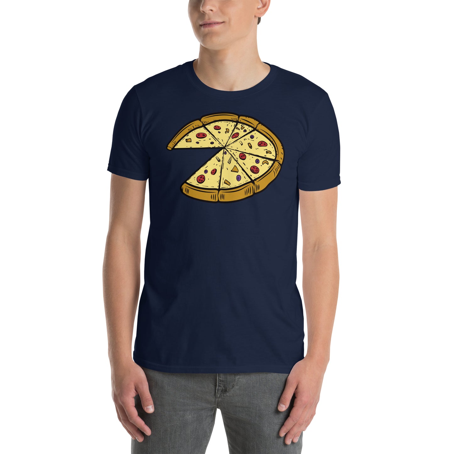 hombre con camiseta pizza regalo dia del padre madre en color azul marino