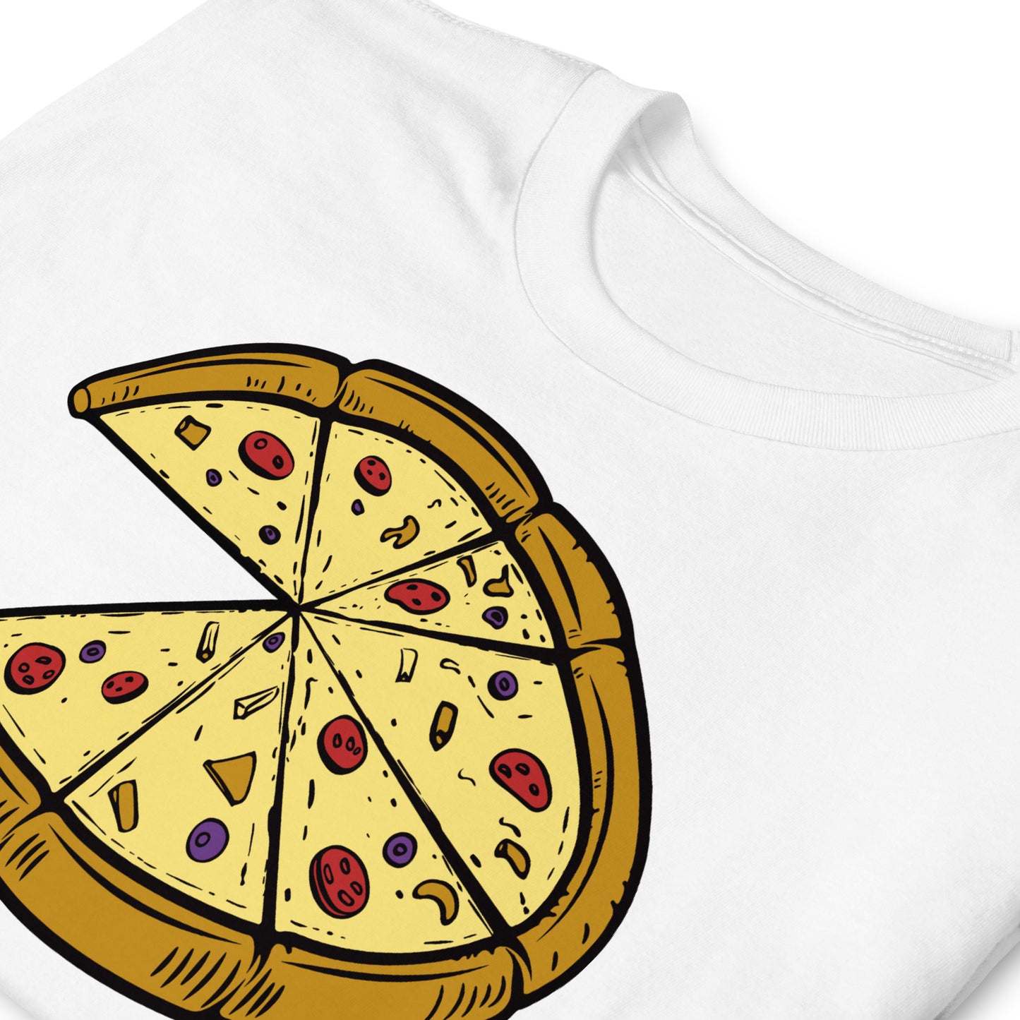 detalle de camiseta pizza regalo dia del padre madre en color blanco