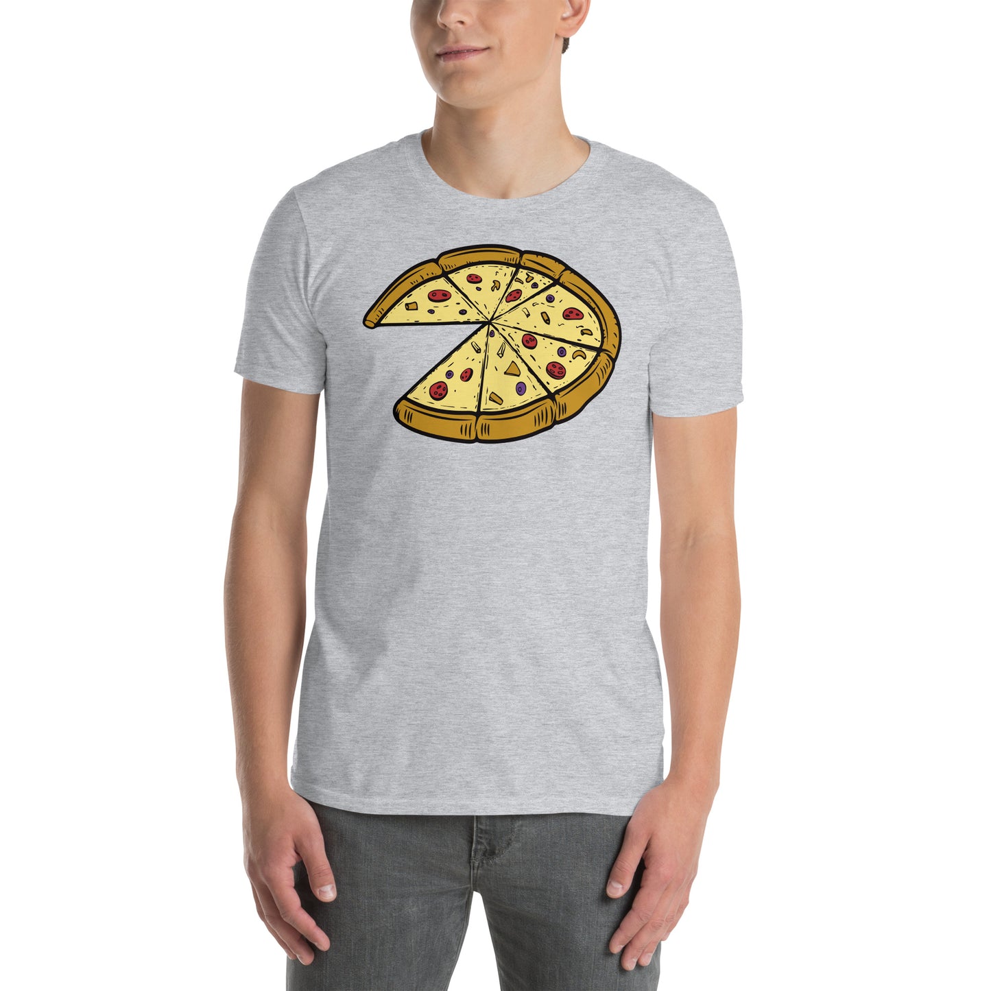 hombre con camiseta pizza regalo dia del padre madre en color gris