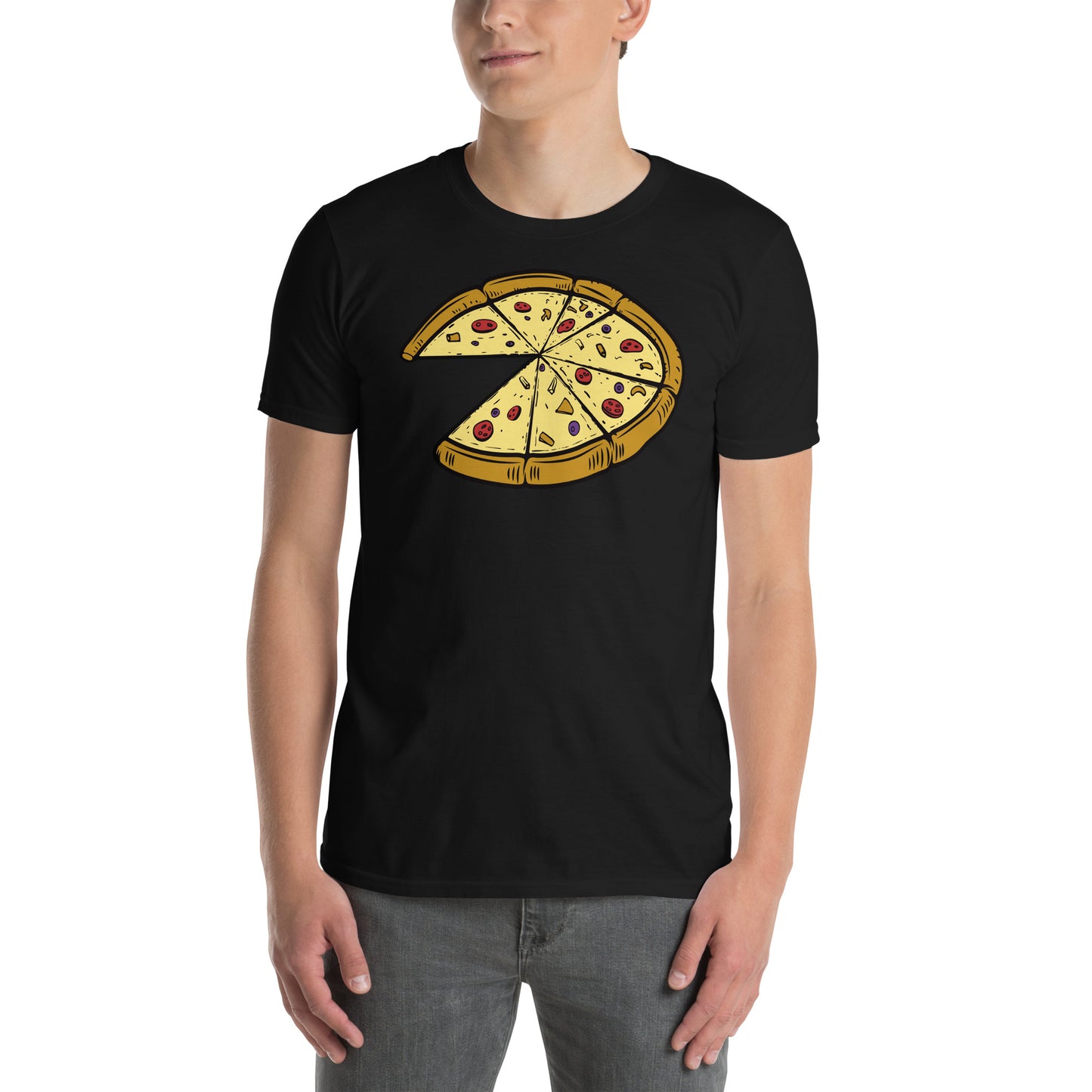 hombre con camiseta pizza regalo dia del padre madre en color negro