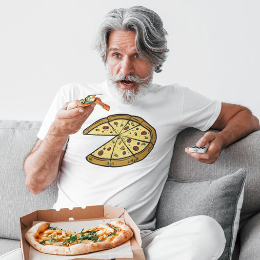 hombre con camiseta pizza regalo dia del padre madre en color blanco