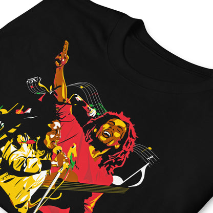 detalle de camiseta rastaman vibration bob marley en color negro