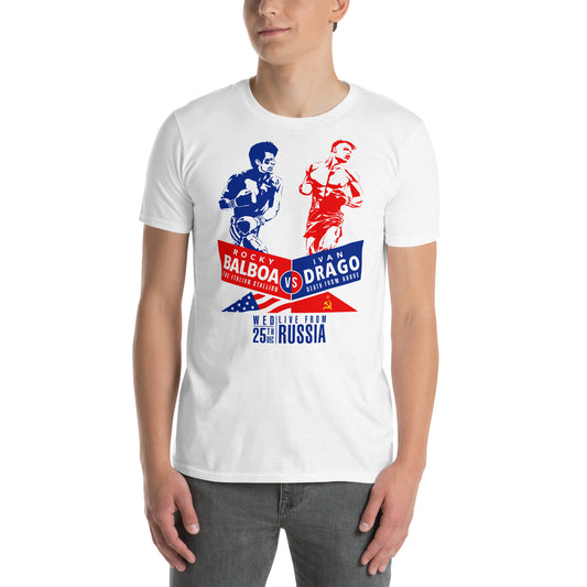 hombre con camiseta rocky balboa ivan drago en color blanco