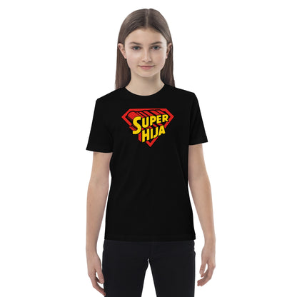 niña con camiseta super hija superman infantil en color negro