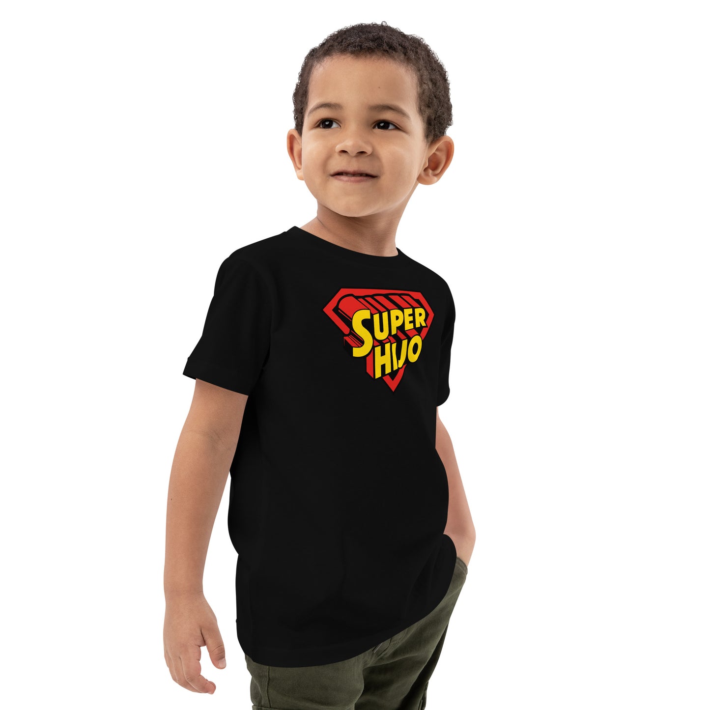 niño con camiseta super hijo superman infantil en color negro