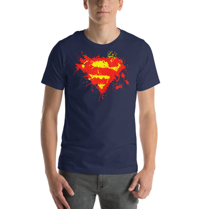 hombre con camiseta superman el hombre de acero splatter en color azul marino