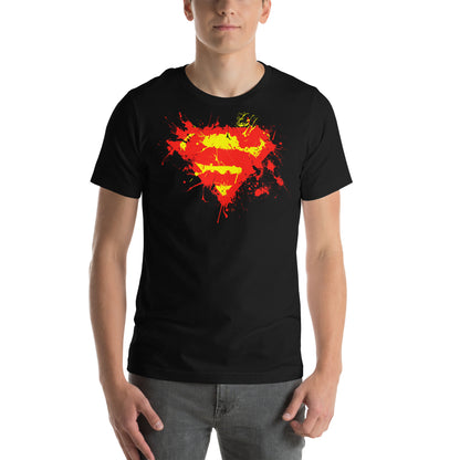 hombre con camiseta superman el hombre de acero splatter en color negro