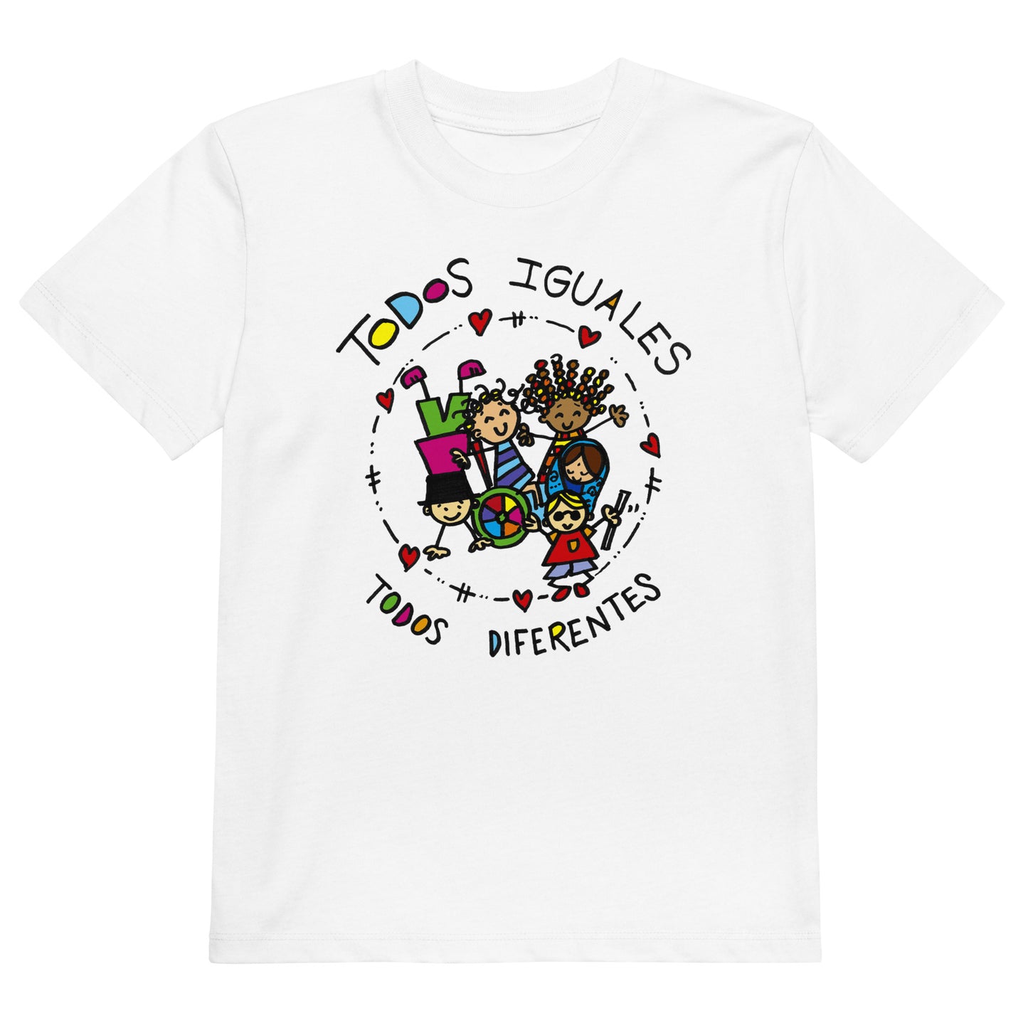 camiseta todos iguales todos diferentes infantil en color blanco