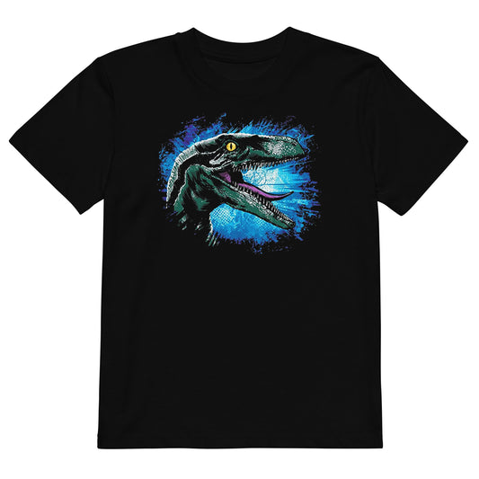 camiseta velociraptor dinosaurios infantil en color negro