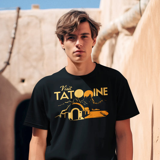 hombre con camiseta visit tatooine star wars en color negro