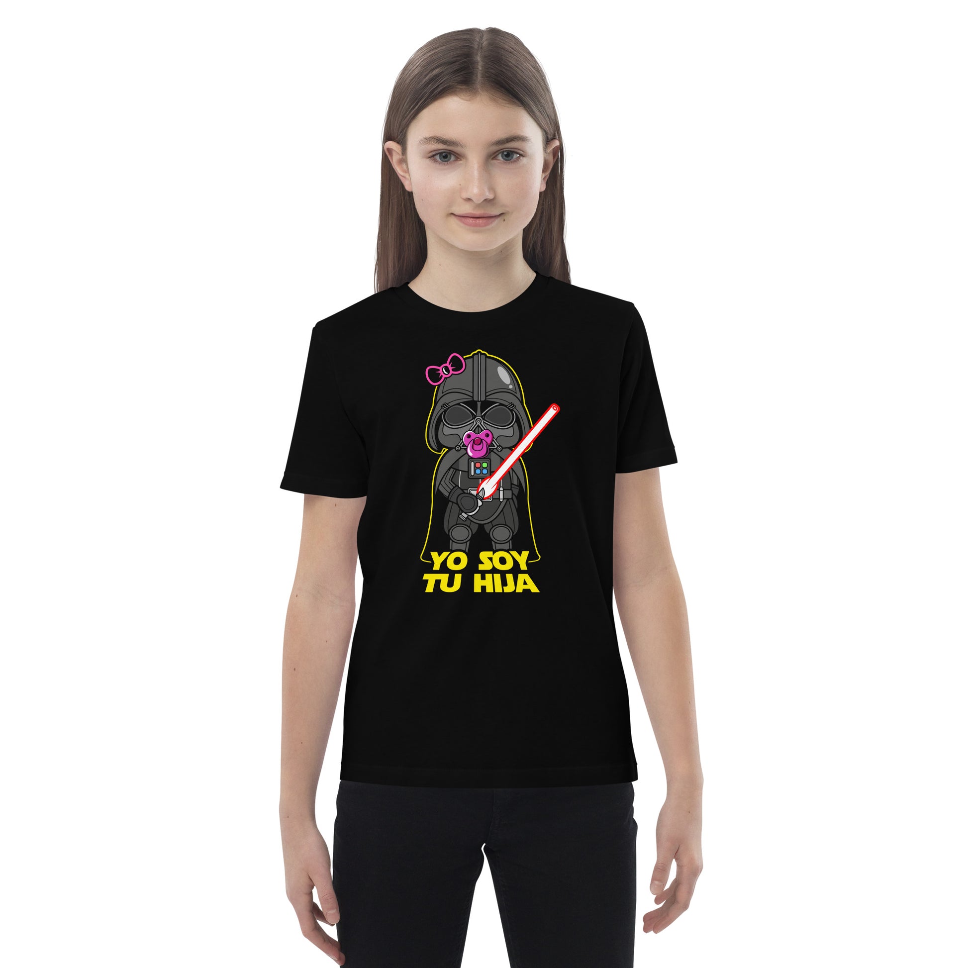 niña con camiseta yo soy tu hija darth vader star wars infantil en color negro