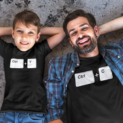 padre e hijo con camisetas ctrl c copiar ctrl v pegar regalo dia del padre madre en color negro