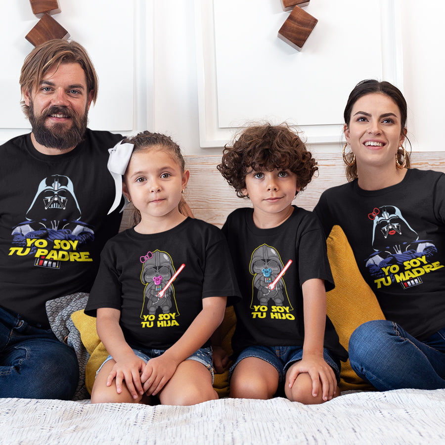 padre madre hijo e hija con camisetas darth vader yo soy tu padre madre hijo hija  star wars regalo dia del padre madre en color negro