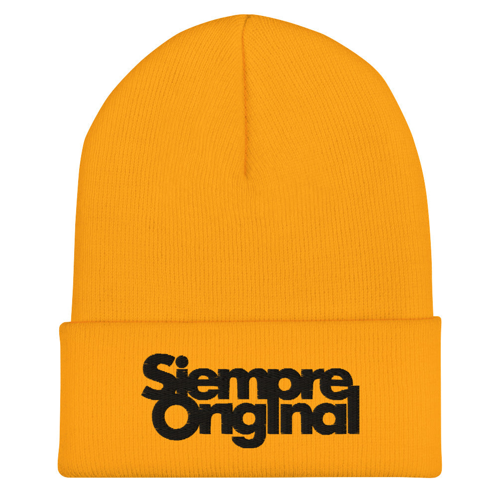 Gorro de Punto con logo Siempre Original bordado. Color Amarillo Mostaza.