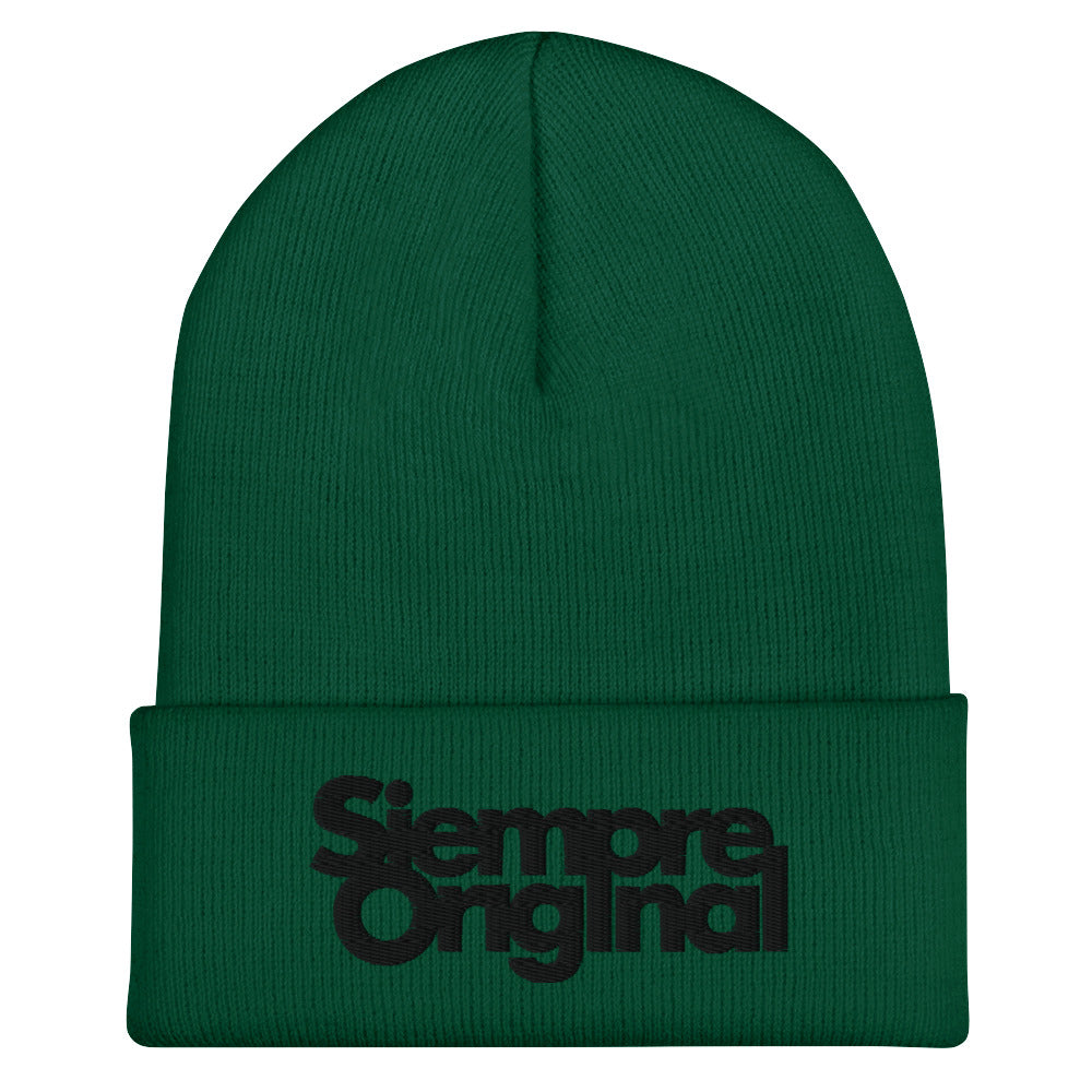 Gorro de Punto con logo Siempre Original bordado. Color Verde Oscuro.