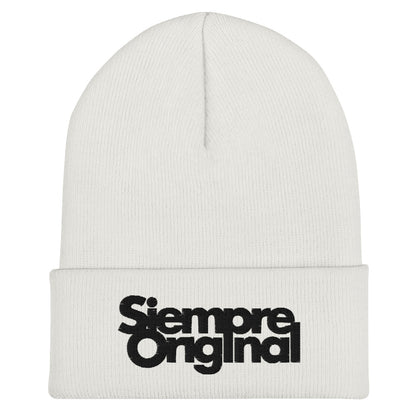 Gorro de Punto con logo Siempre Original bordado. Color Blanco.