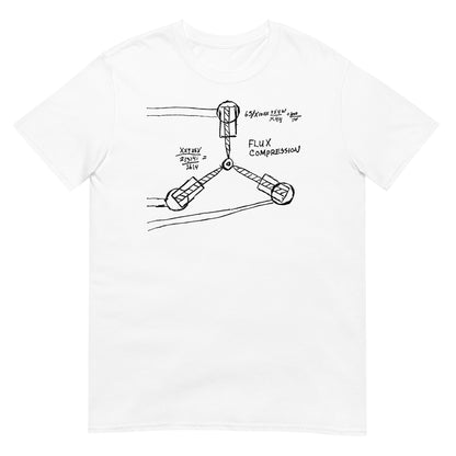 camiseta del dibujo del condensador de fluzo de regreso al futuro en color blanco