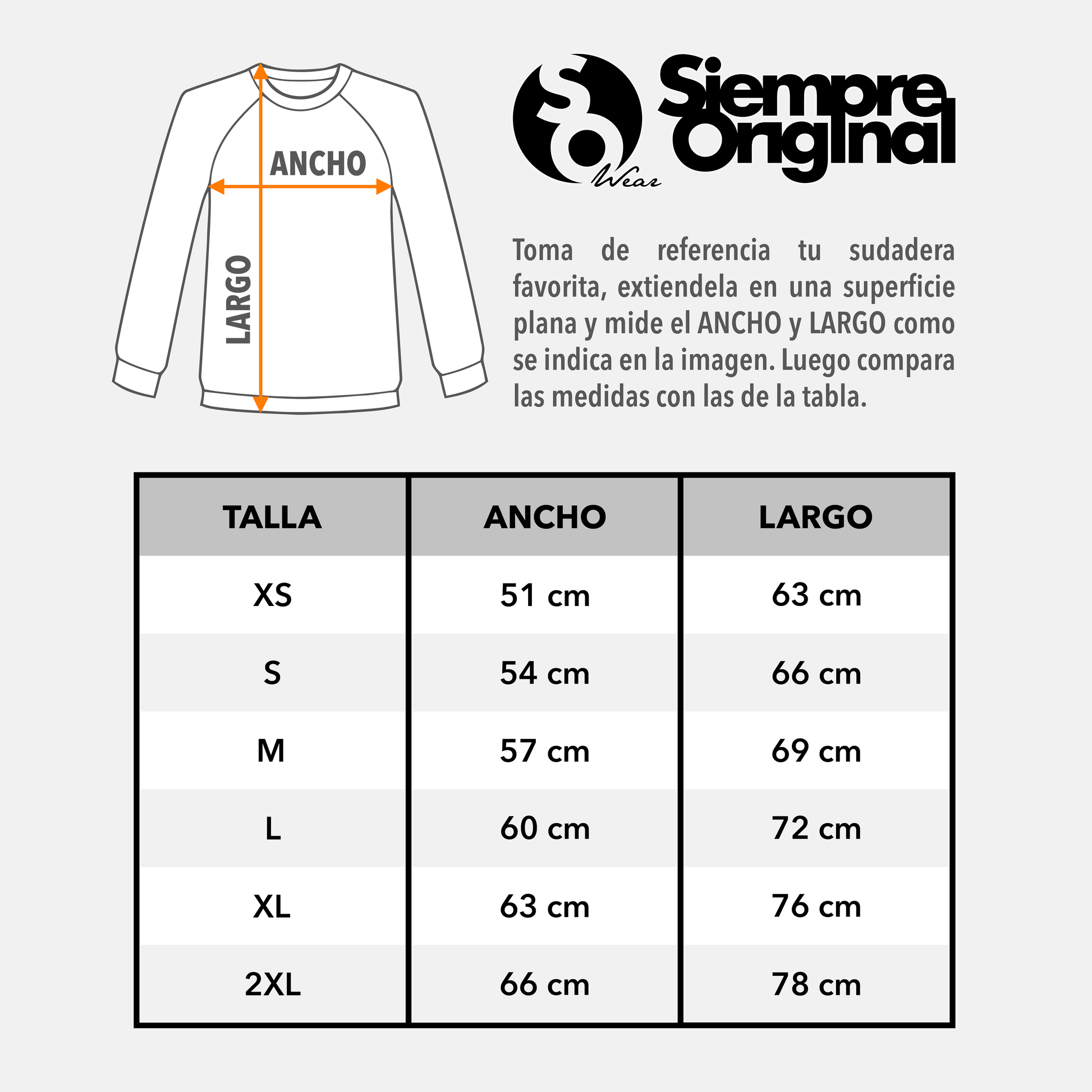 guia de tallas sudaderas basicas siempre original