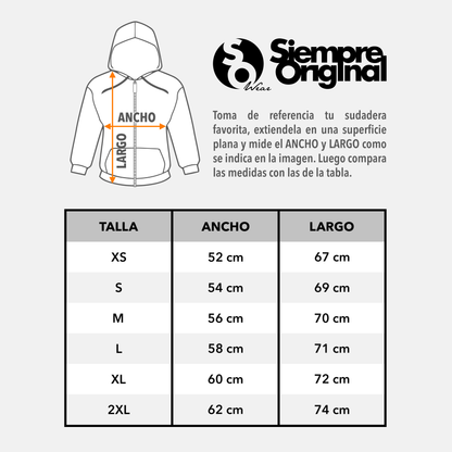 guia de tallas sudaderas con cremallera siempre original