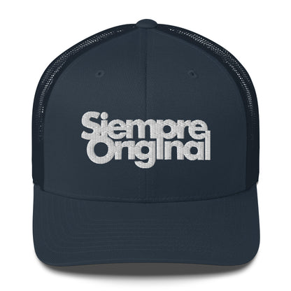 Gorra de Camionero con logo Siempre Original bordado. Color Azul Marino.