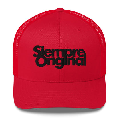 Gorra de Camionero con logo Siempre Original bordado. Color Rojo.