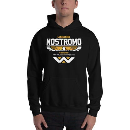 hombre con sudadera con capucha de uscss nostromo de alien en color negro