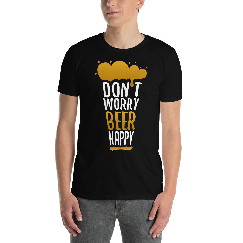 hombre con camiseta don't worry beer happy en color negro