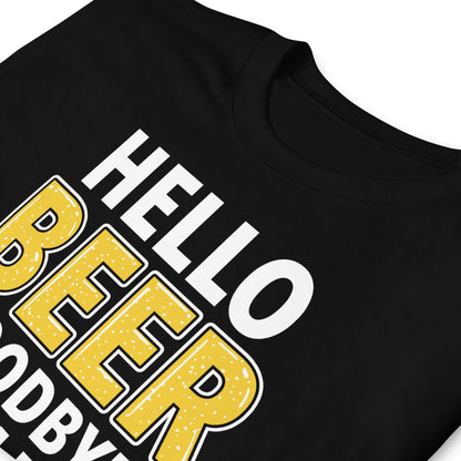 detalle de camiseta hello beer goodbye problems en color negro