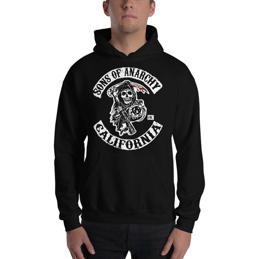 hombre con sudadera con capucha de sons of anarchy en color negro